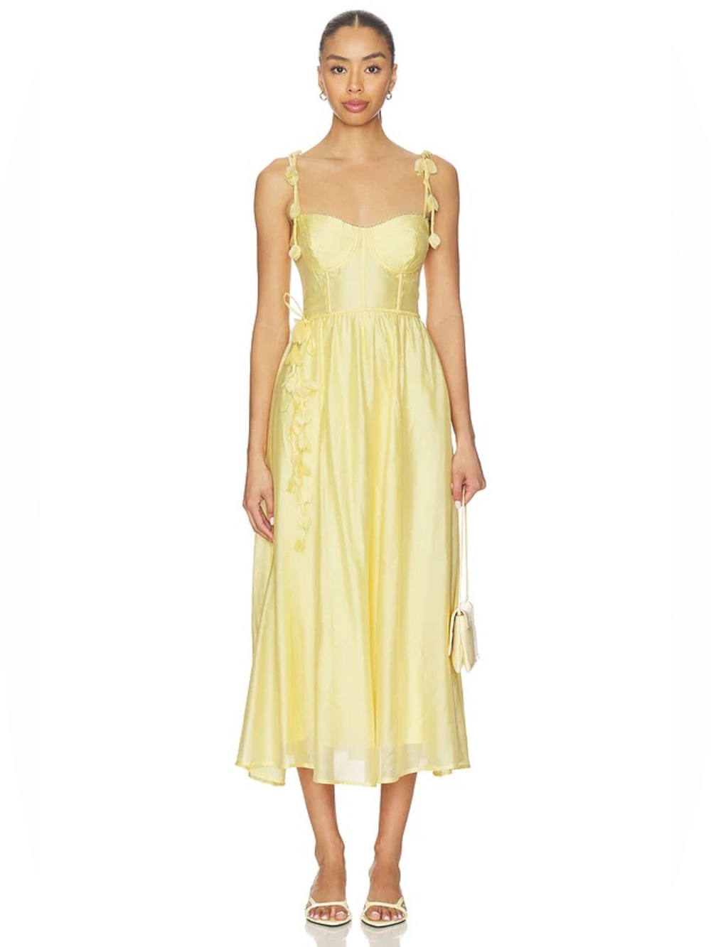 ASTR The Label Halcyon 3D Flower Applique Midi Dress Floral Yellow Large